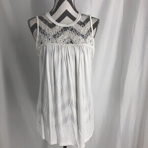 Miss Sparkling White Lace Yoke Tank Top XL